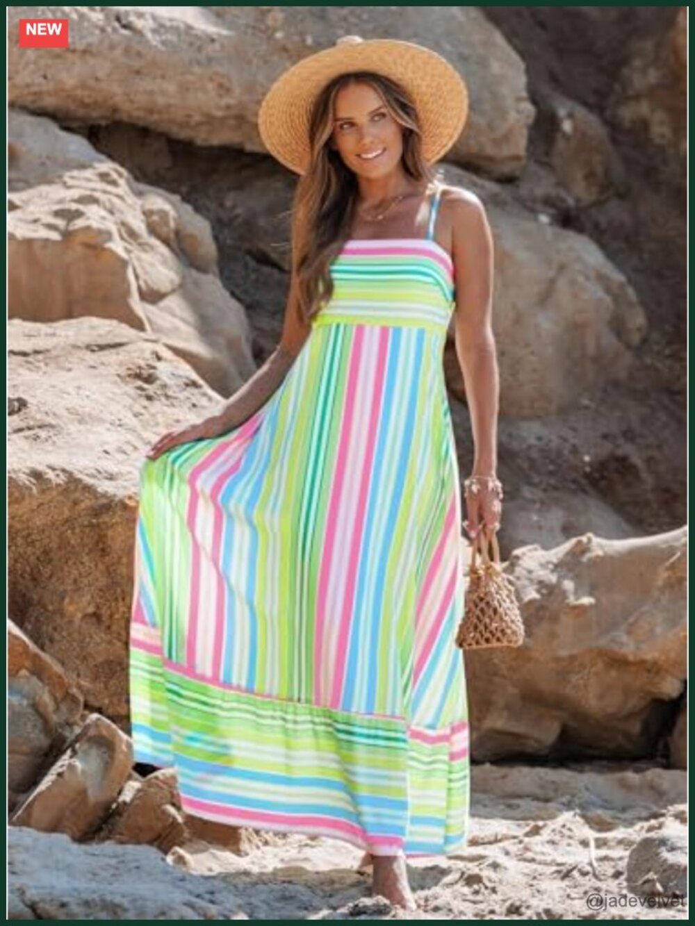 Women's Spaghetti Strap Maxi Dress Boho A-Line Flowy Sleeveless Sun Dress - Picture 5 of 6